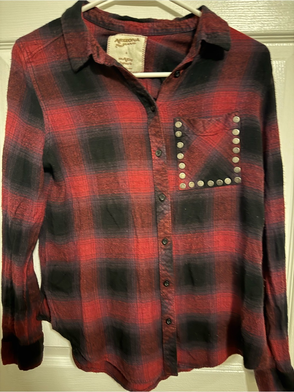 Arizona Jean Company Red and Black Plaid Button-Down Shirt